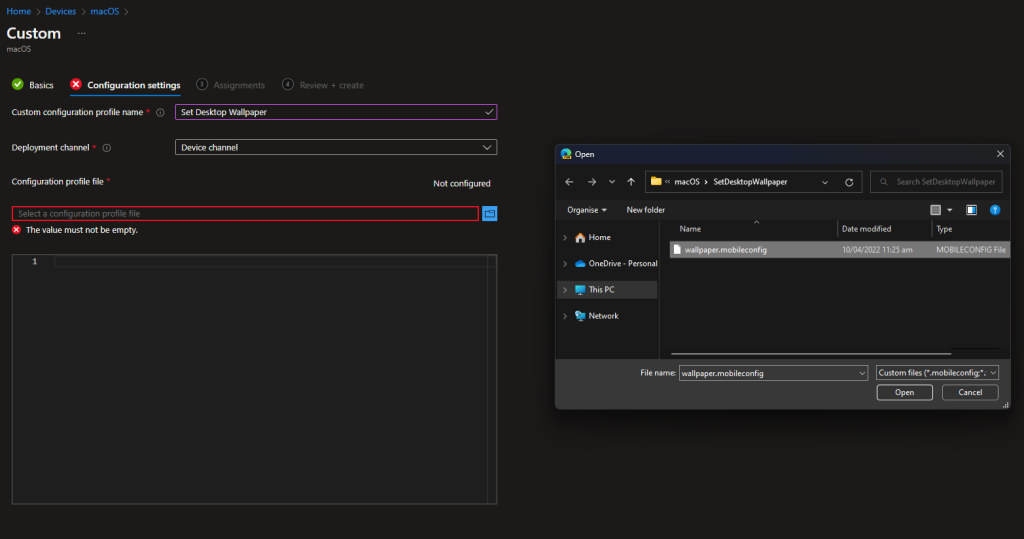 Upload mobileconfig profile file